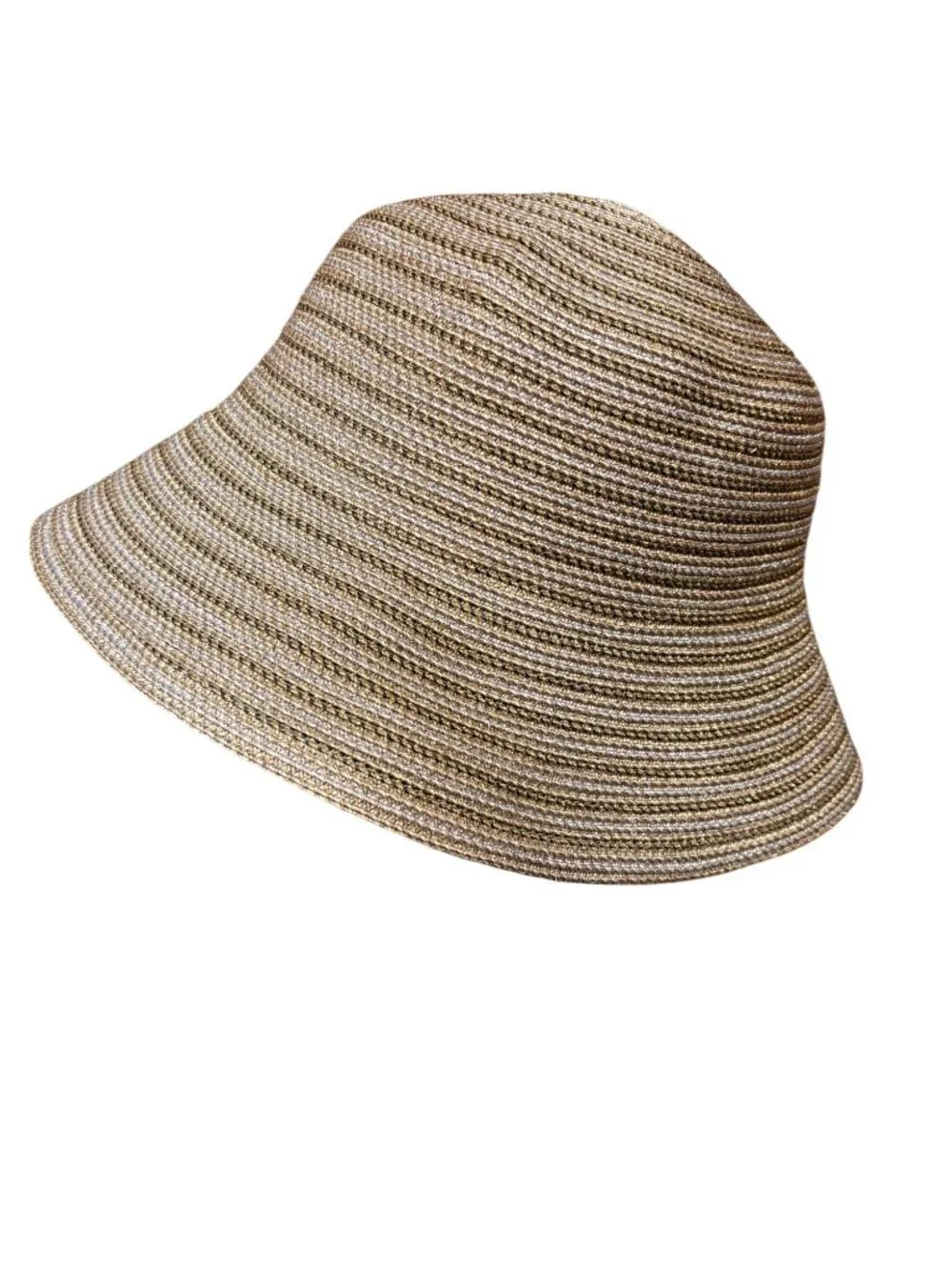 Eric Javits Womens Gold Wide Brim Sun Hat Lightweight Metallic Straw Blend - Picture 4 of 9